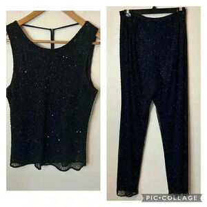 Vintage Beaded Sequin Pants and Tank Set Brilliante and Scala Size M